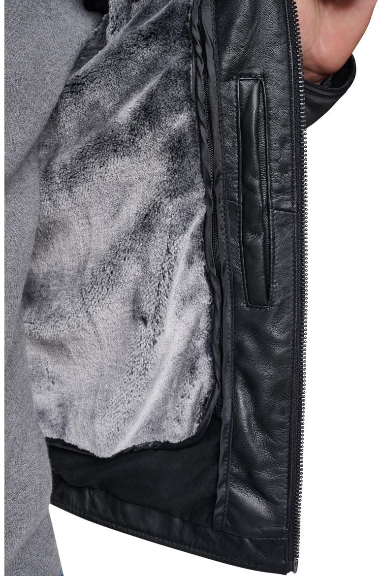 Stand Collar Leather Jacket, Alternate, color, BLACK
