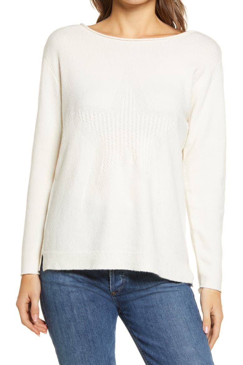Cable Knit Star Sweater, Main, color, OFF WHITE