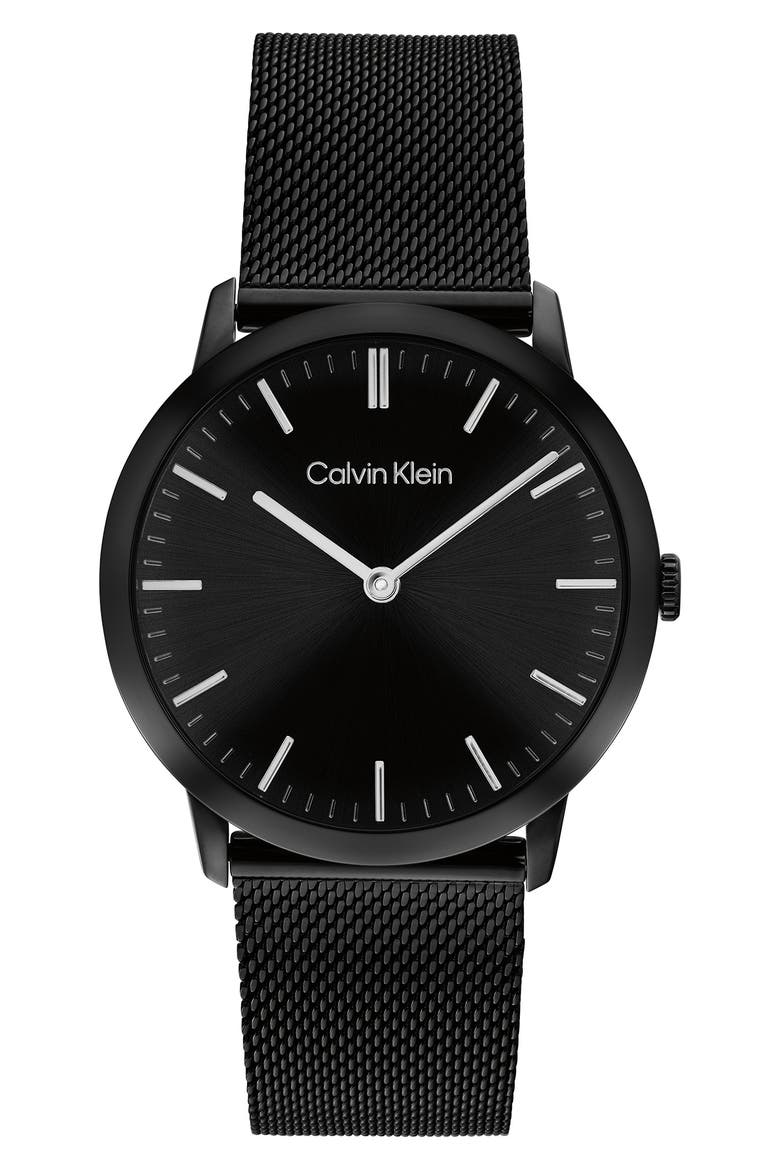 Exceptional Mesh Strap Watch & Bracelet Set, Main, color, BLACK