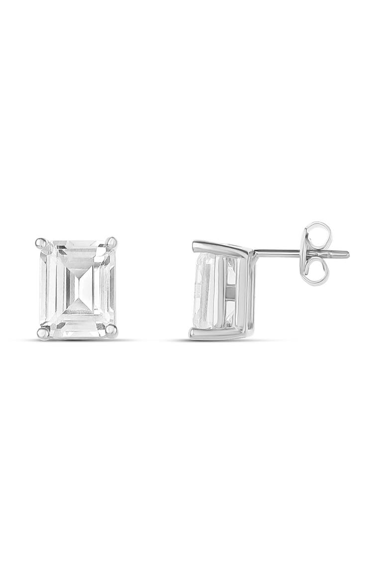 Emerald Cut Prong Set Stud Earrings, Main, color, SILVER