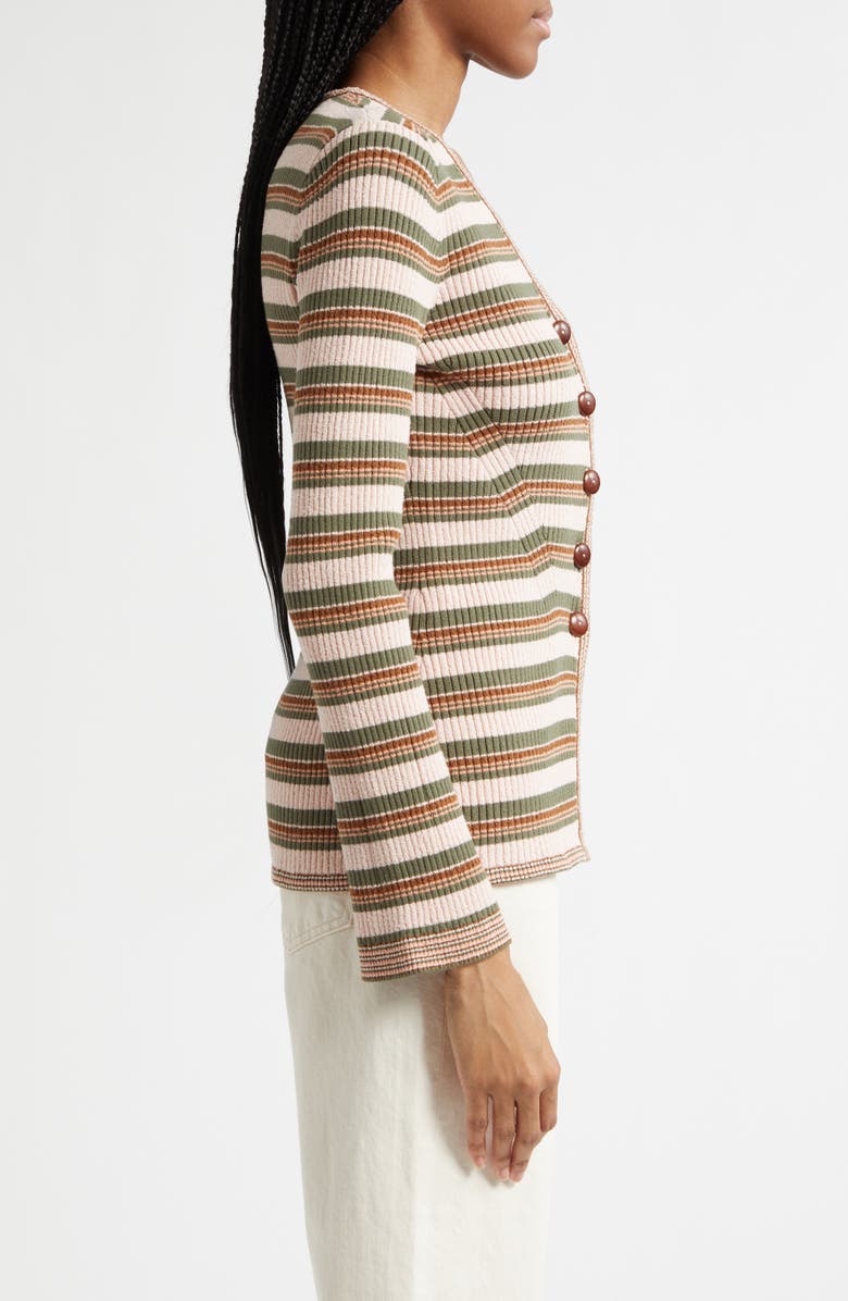 Veronica Beard Grazia Stripe Cardigan, Alternate, color, Pink Shell Stone Army