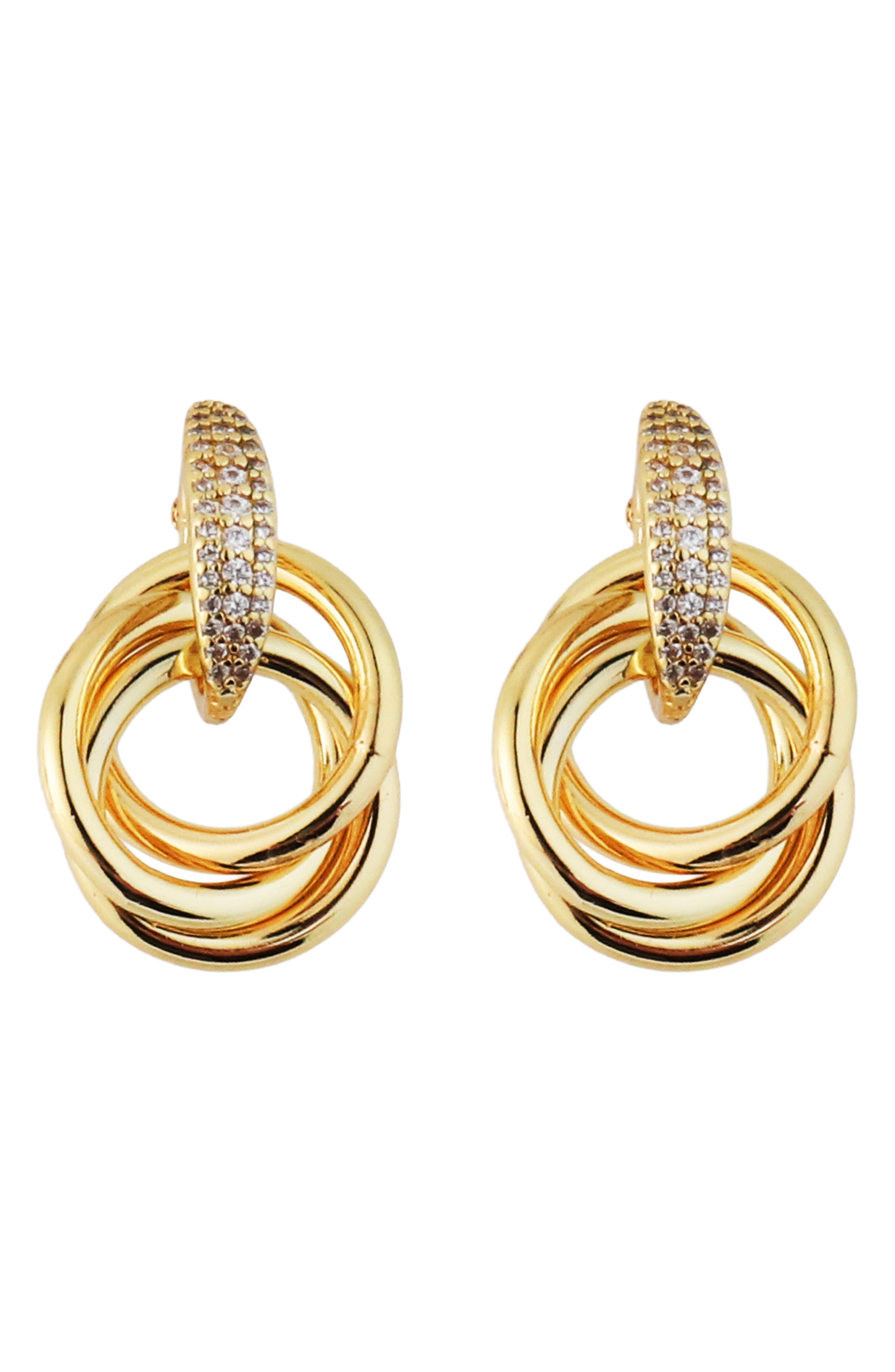 Intertwined Ring Pavé Drop Earrings