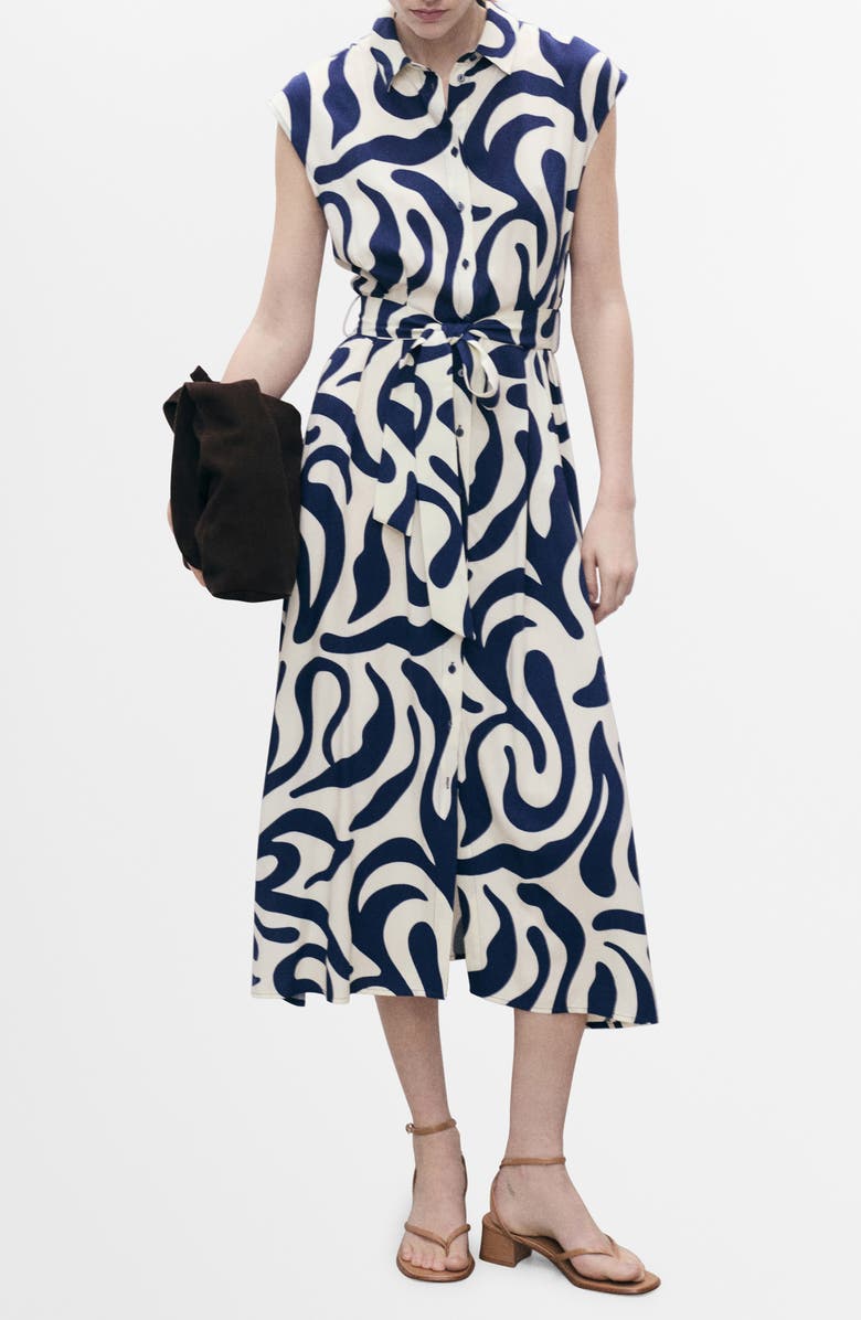 MANGO Print Pleated Shirtdress, Main, color,