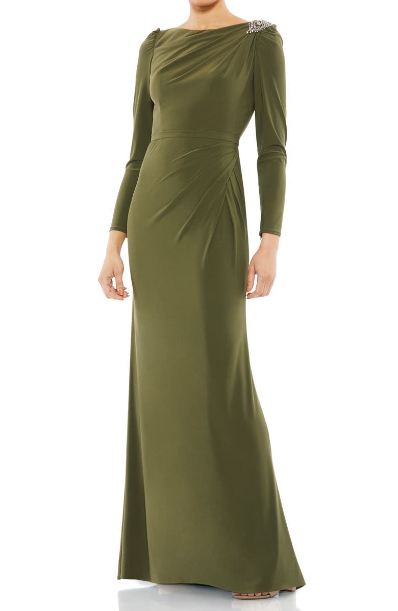 Mac Duggal Long Sleeve Jersey Trumpet Gown, Main, color,