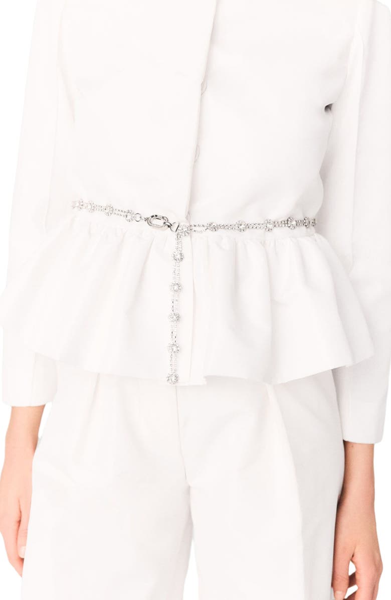 maje Cropped jacket with jewelled belt, Alternate, color, White