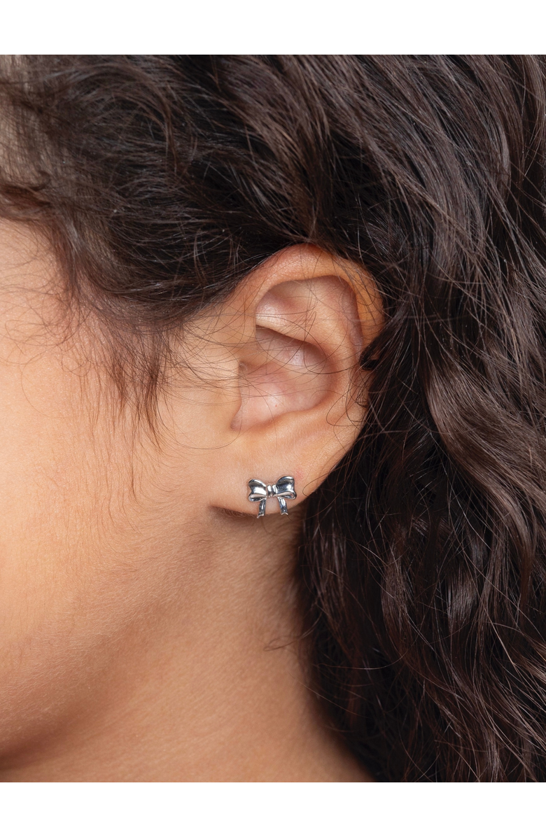 Mia Belle Girls Sterling Silver Bow Knot Stud Earrings, Alternate, color, Silver