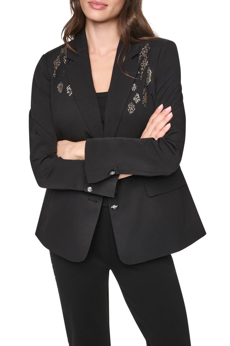 Heatset Animal Studded Blazer, Alternate, color, BLACK