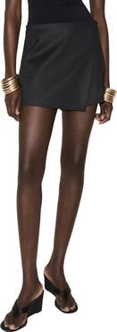 MANGO Wrap Linen & Cotton Miniskirt