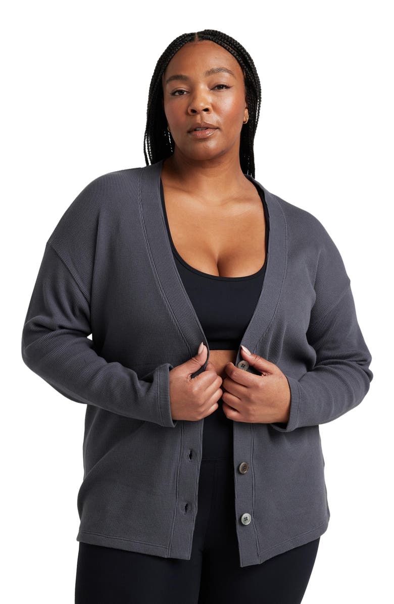 Losano Organic Cotton Relaxed Cardigan, Alternate, color, Charcoal