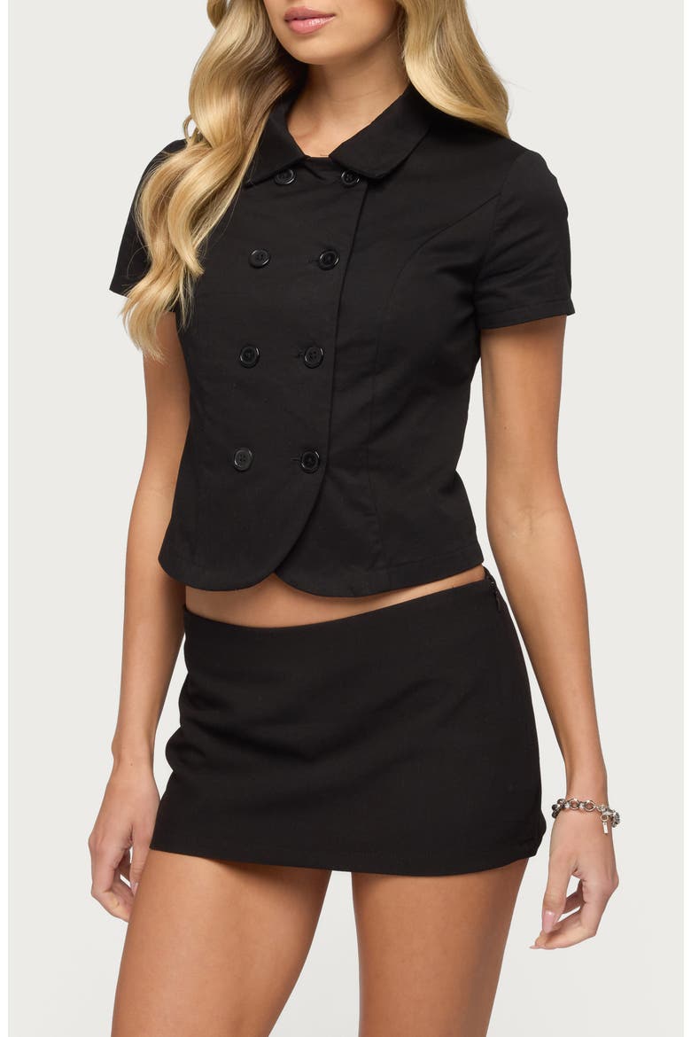 Pilar Crop Cotton Button-Up Shirt, Alternate, color, BLACK