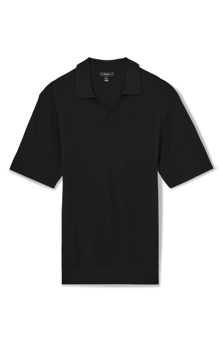 Reiss Tyne Textured Johnny Collar Polo Sweater, Alternate, color, Black
