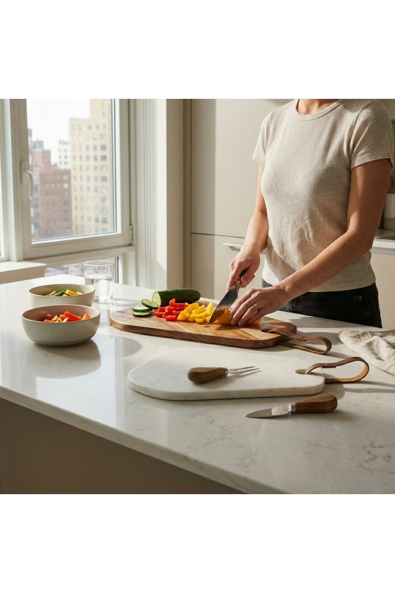 Marble and Acacia Wood Cutting Board - Set of 2, Alternate, color, White Marble/Wood