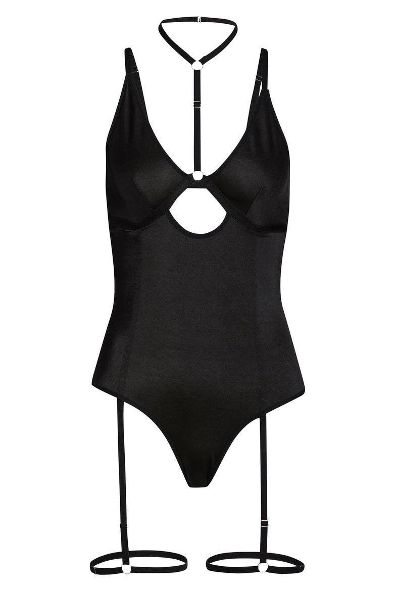 Choker Teddy with Garter Straps, Alternate, color, BLACK