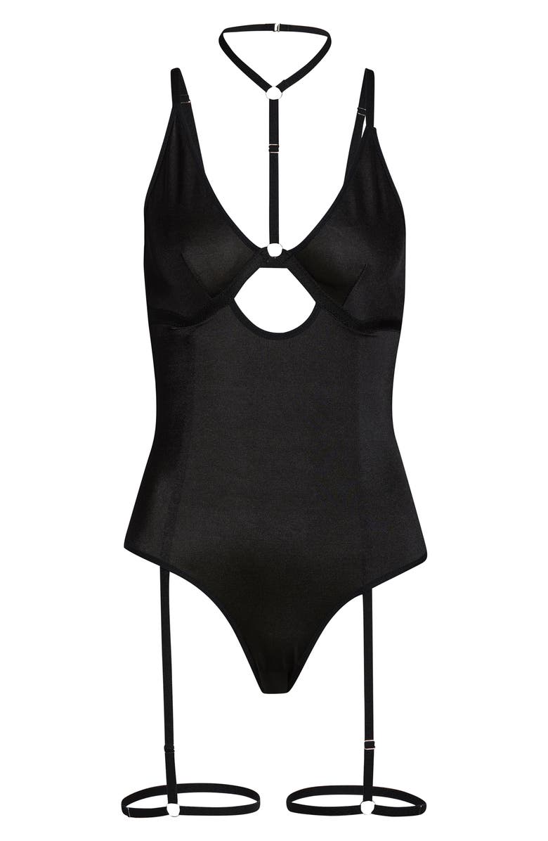 Hauty Choker Teddy with Garter Straps, Alternate, color, Black
