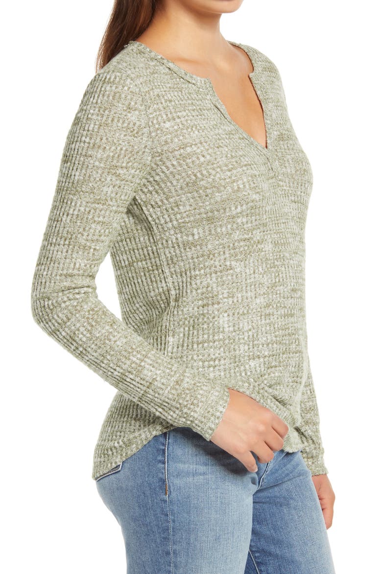Long Sleeve Thermal Henley Top, Alternate, color, OLIVE