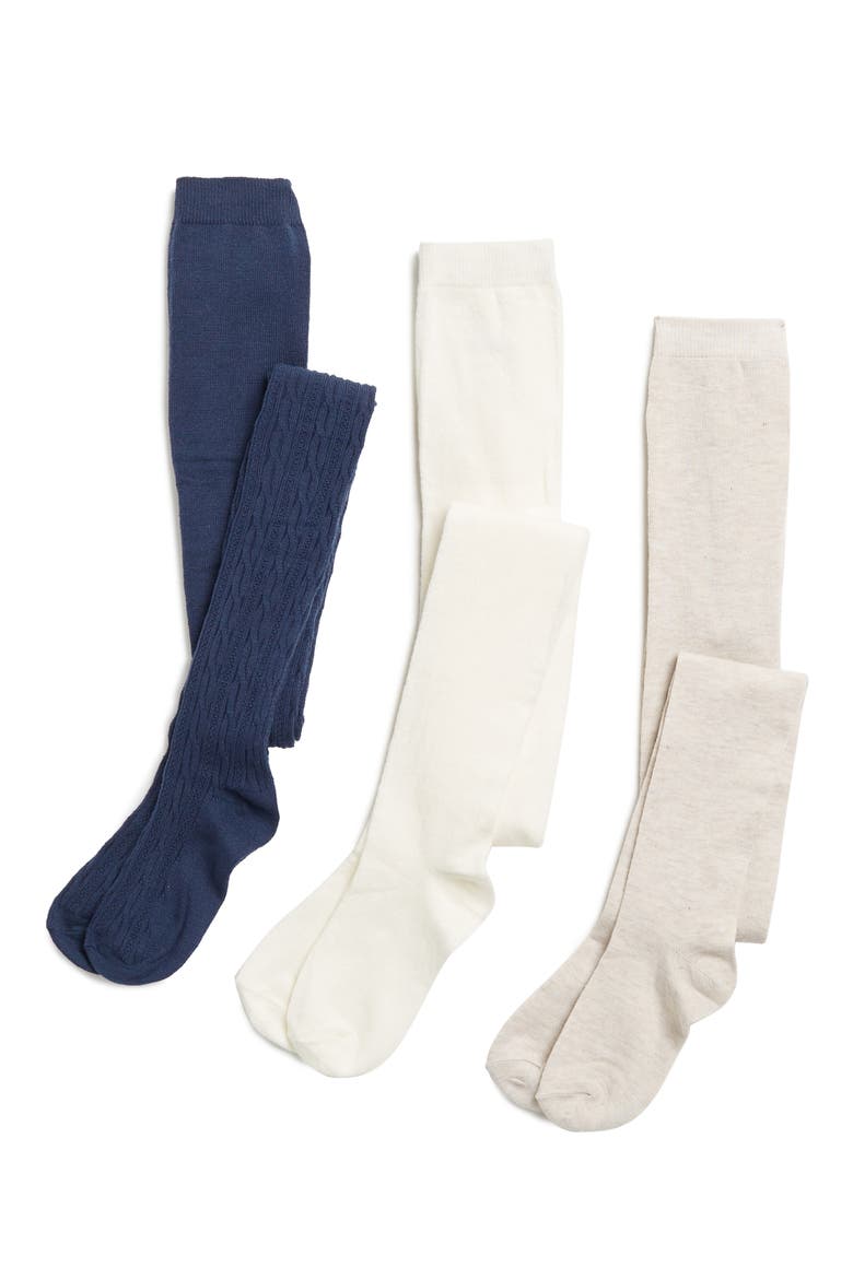 Kids' 3-Pack Cable Knit Sweater Tights, Main, color, NAVY COMBO