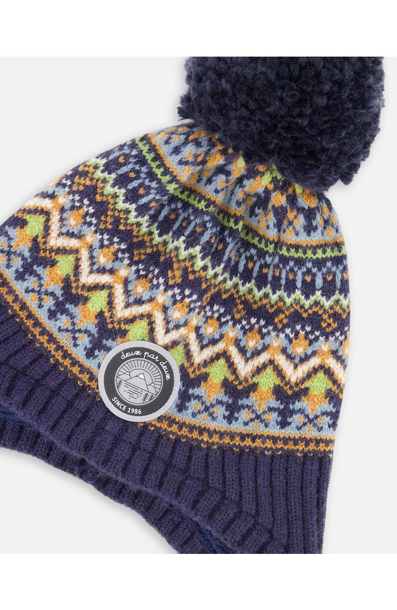 Deux par Deux Lined Peruvian Knit Hat with Pompom, Alternate, color, Taupe And Navy