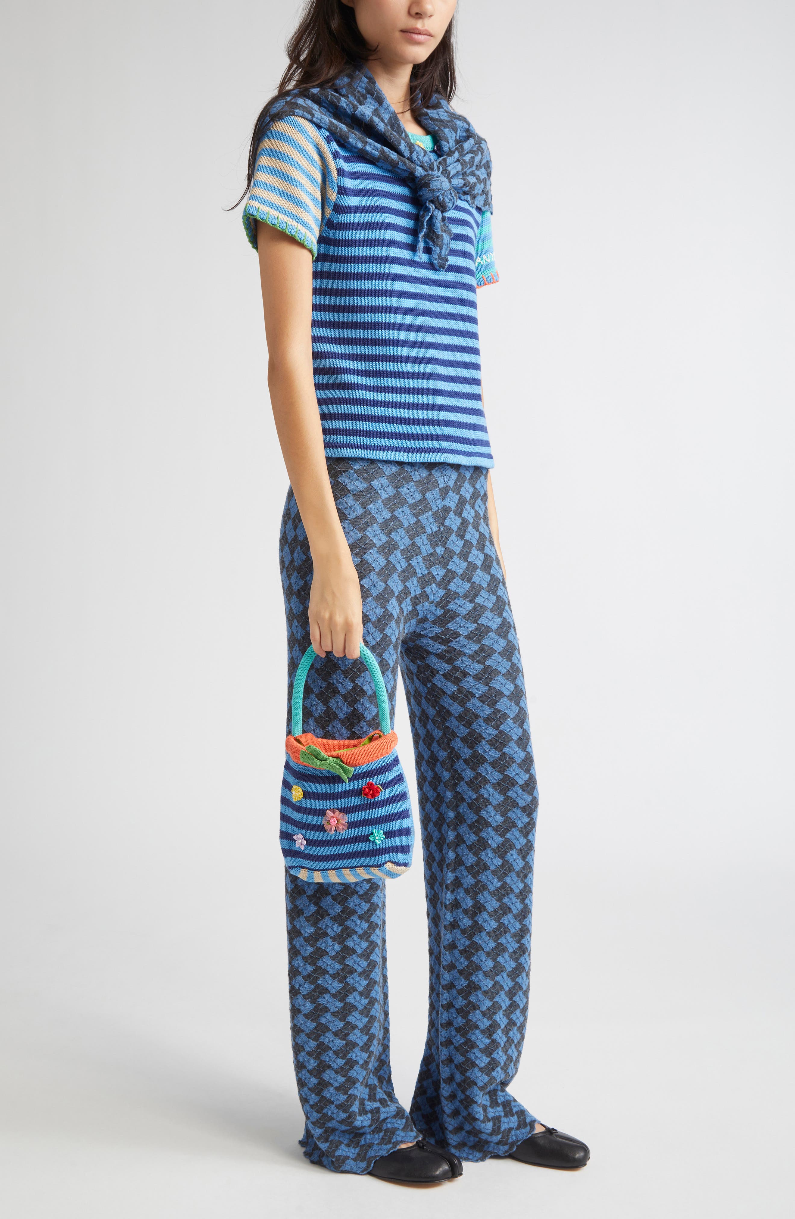 YanYan Embellished Stripe Cotton Knit Handbag, Alternate, color, Blu Real