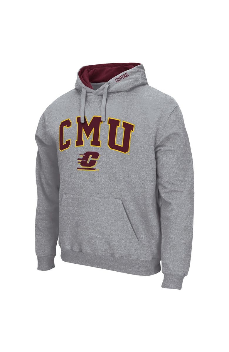COLOSSEUM Men's Colosseum Heathered Gray Cent. Michigan Chippewas Arch and Logo Pullover Hoodie, Alternate, color, Heather Gray