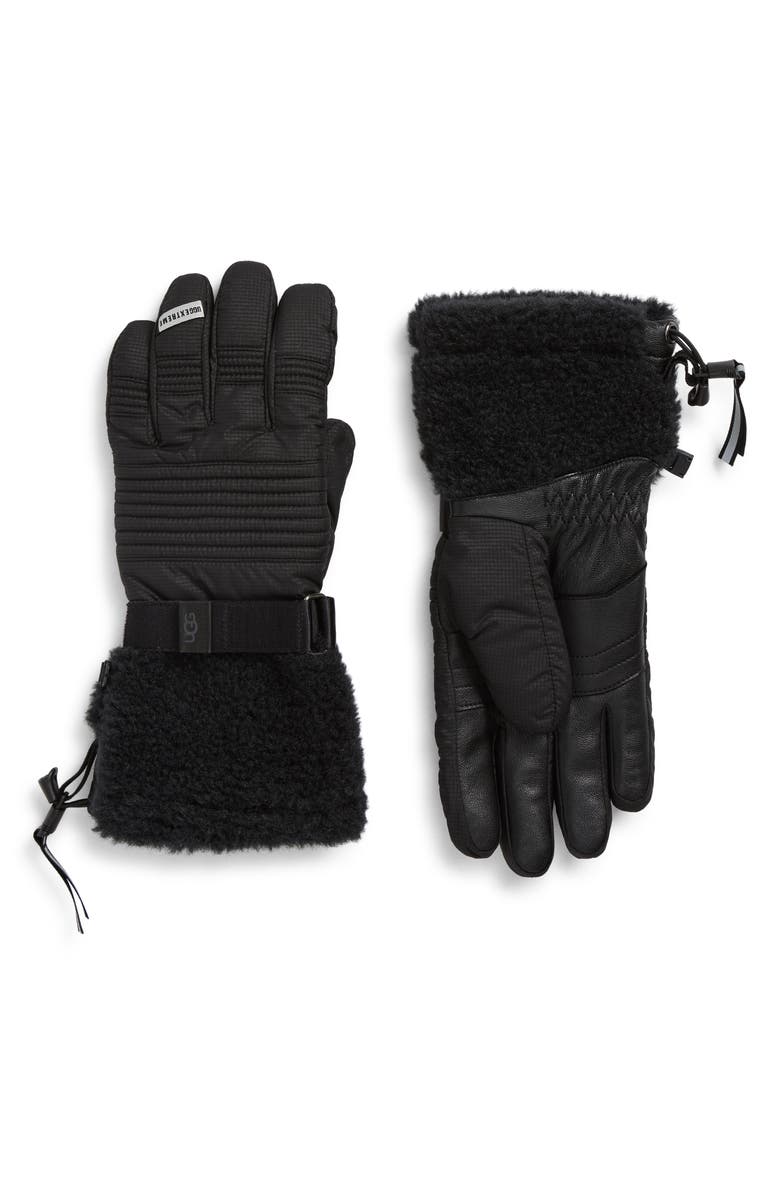 UGG<sup>®</sup> Metropeak Water Resistant Mixed Media Leather Gloves, Main, color, Black