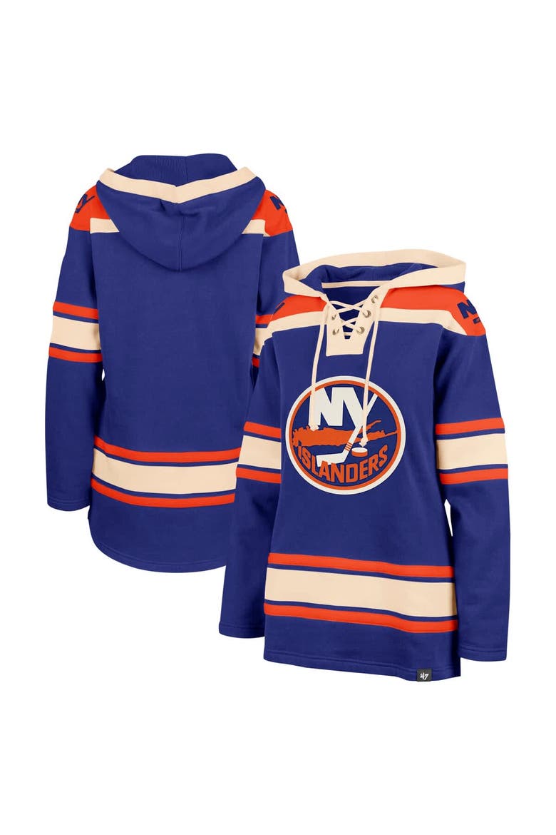 Women's '47  Royal New York Islanders Superior Lacer Pullover Hoodie, Alternate, color, Royal