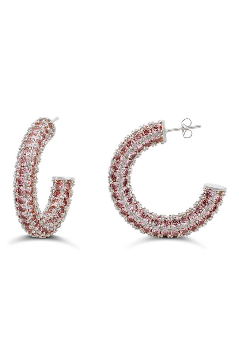 Colored Crystal Pavé Hoop Earrings, Main, color, SILVER/ PINK
