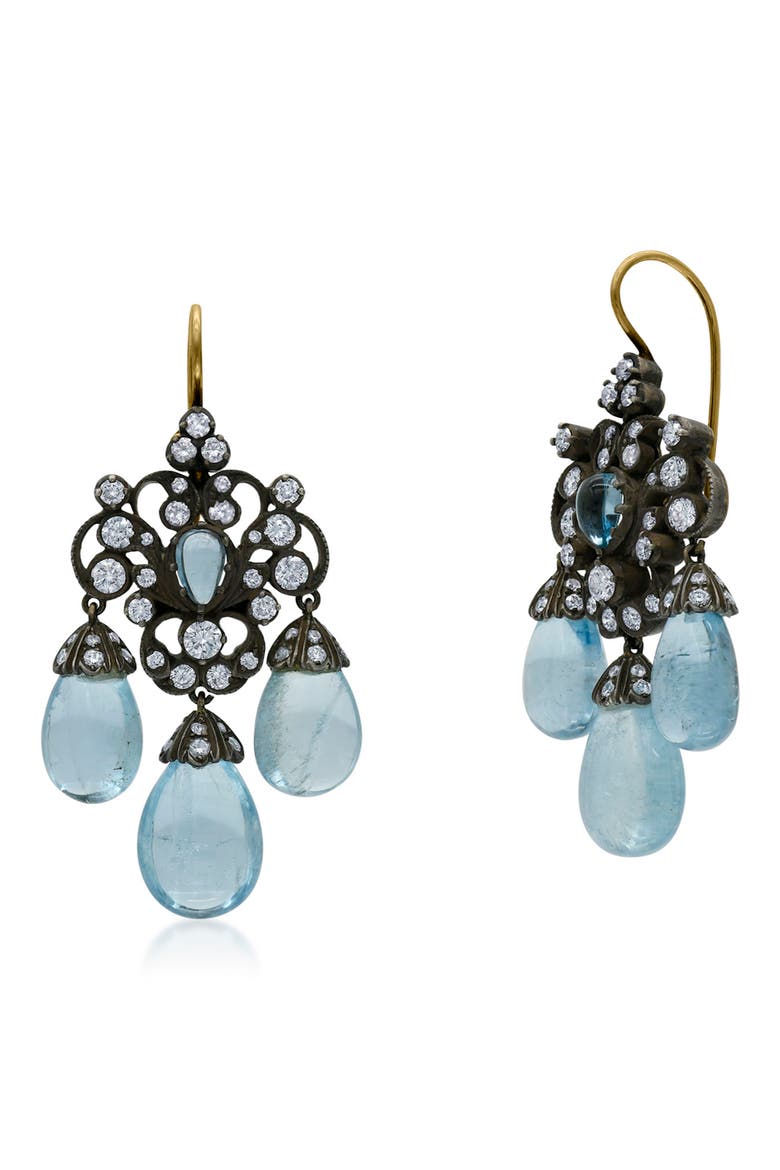 Aquamarine & Diamond Drop Earrings, Main, color, GOLD