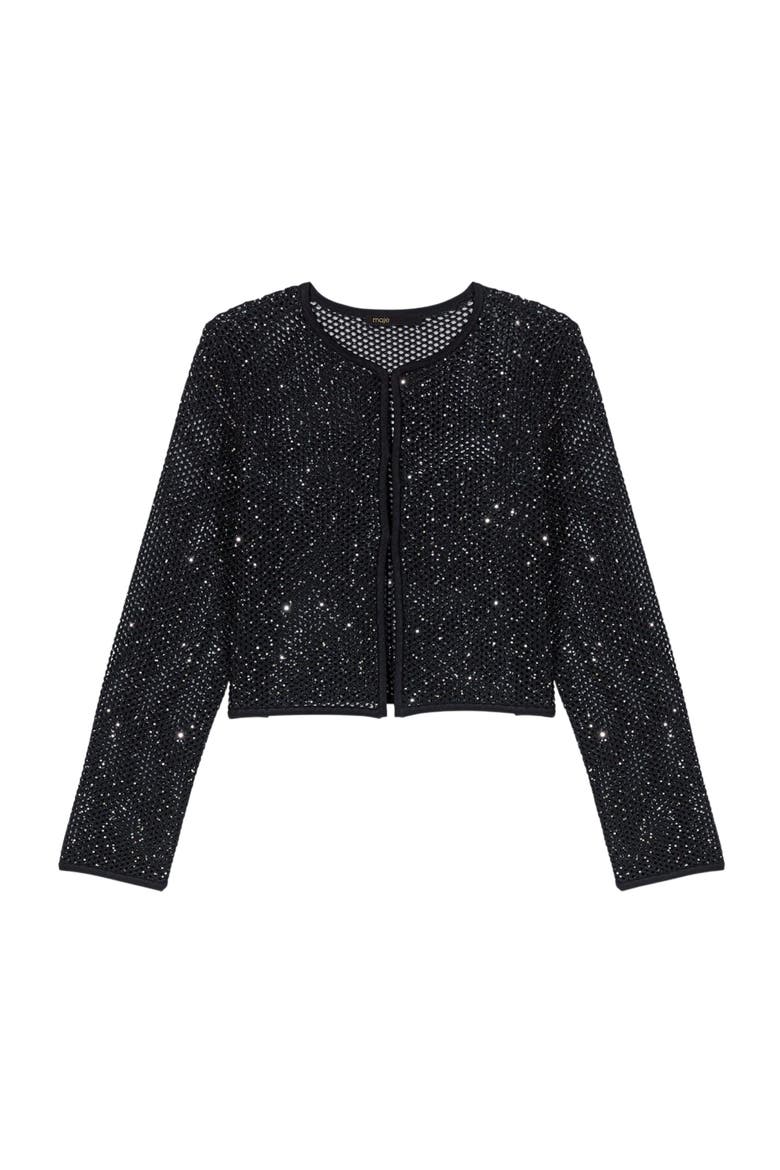 Rhinestone knit cardigan, Main, color, Black