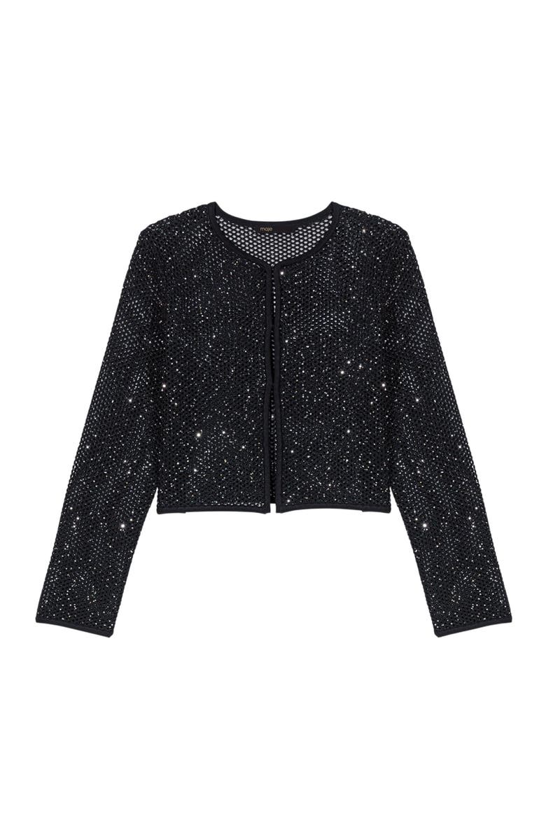 maje Rhinestone knit cardigan, Main, color, Black