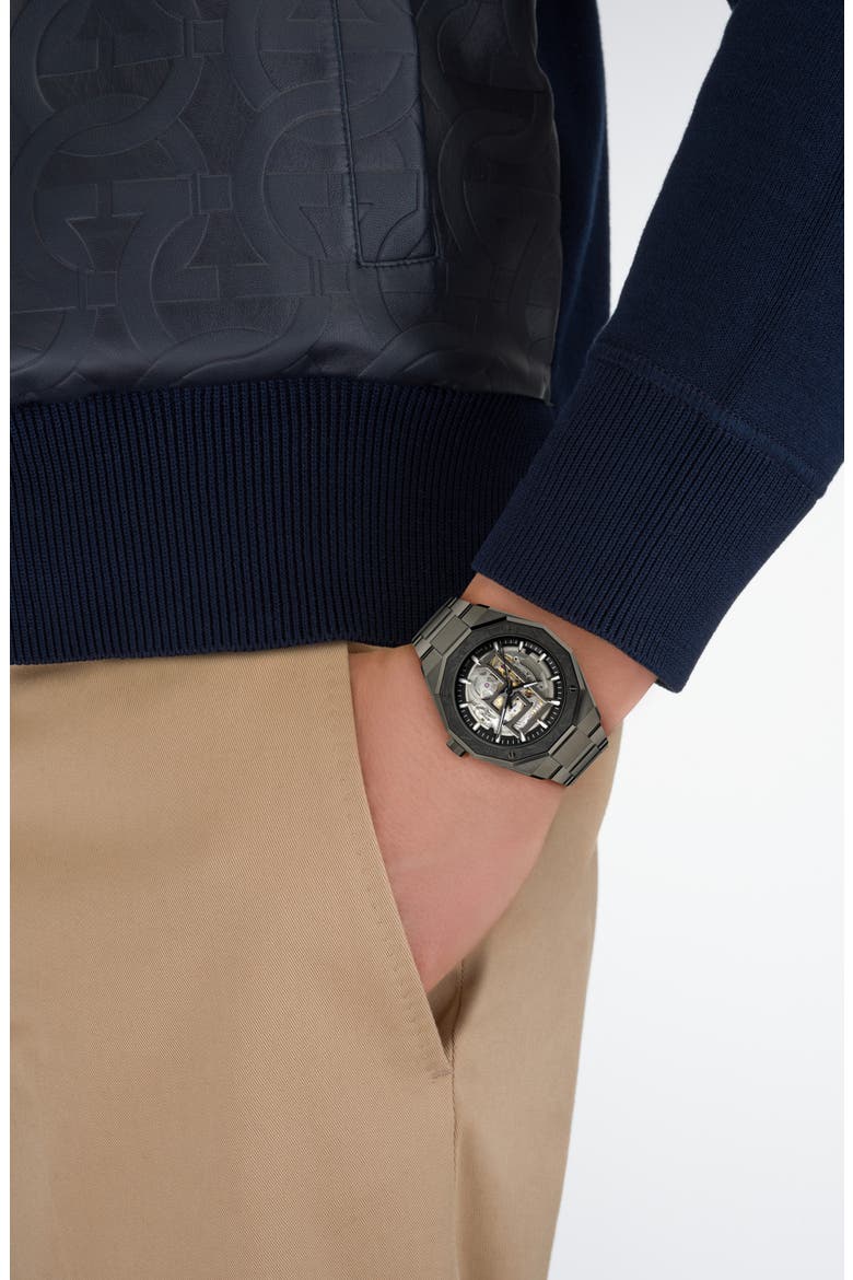 Edge Skeleton Automatic Bracelet Watch, 42mm, Alternate, color, IP GUNMETAL