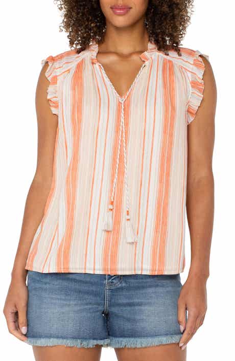 Liverpool Los Angeles Stripe Ruffle Sleeveless Top