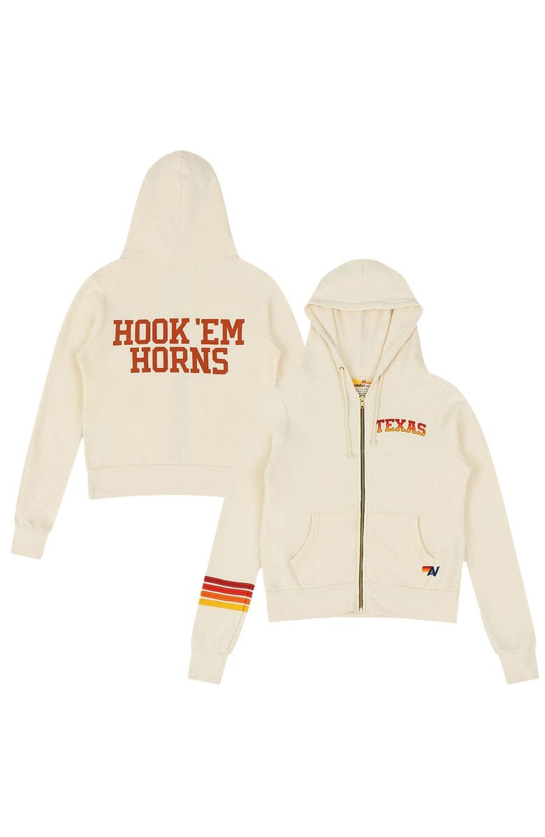 Aviator Nation Unisex Aviator Nation White Texas Longhorns Hook Em Tri-Blend Full-Zip Hoodie, Main, color, 