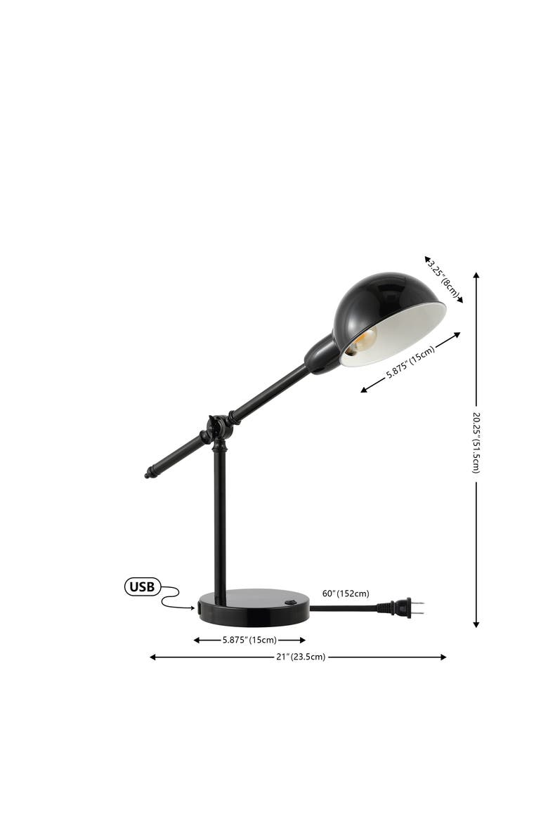 JONATHAN Y Curtis Vintage Industrial Iron Adjustable Dome Shade LED Task Lamp with USB Charging Port, Alternate, color, Black