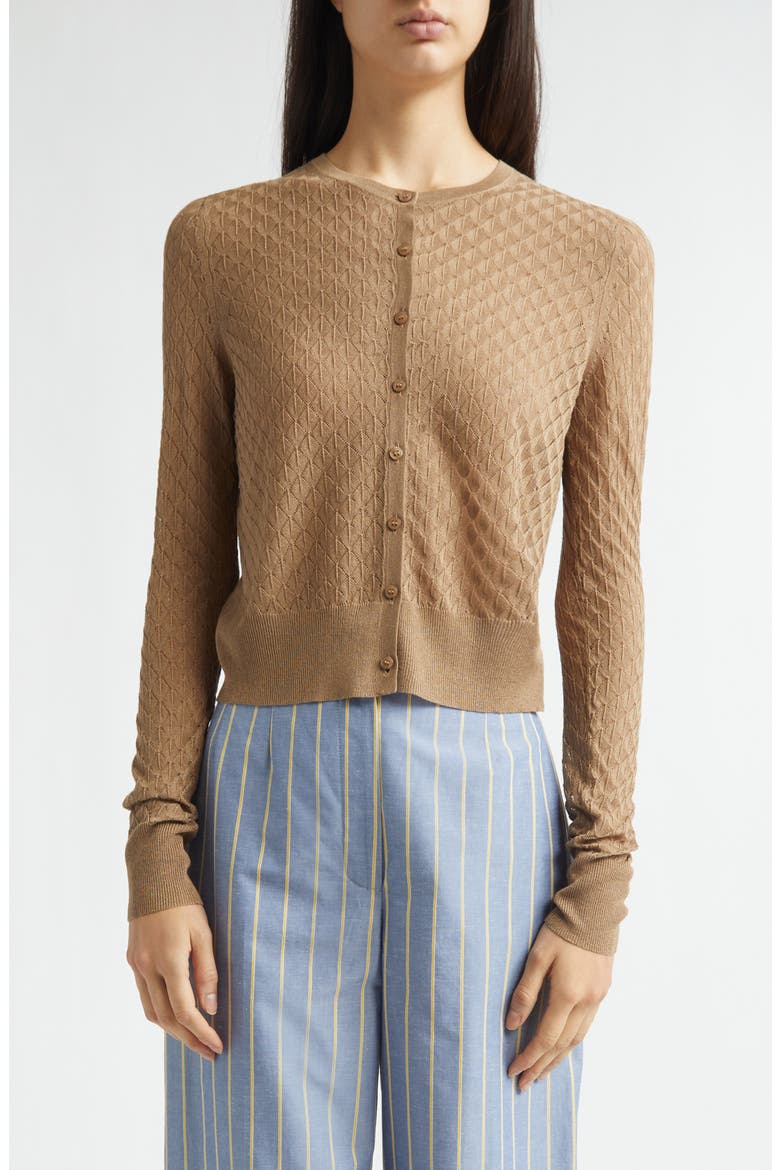 Crop Pointelle Cardigan, Main, color, MOCHA