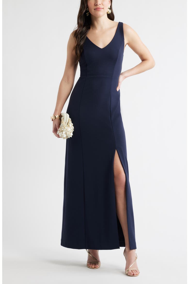 Seamed Cotton Blend Sheath Gown, Main, color, NAVY NIGHT