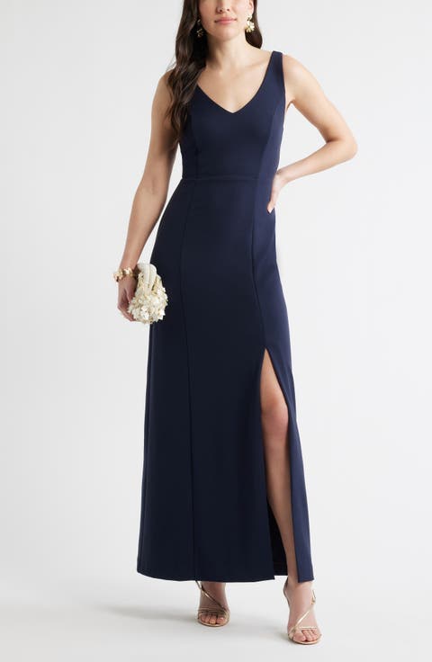 Seamed Cotton Blend Sheath Gown