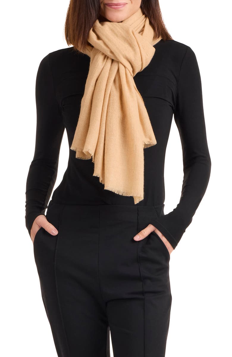 Amicale Cashmere Solid Wrap, Alternate, color, Camel