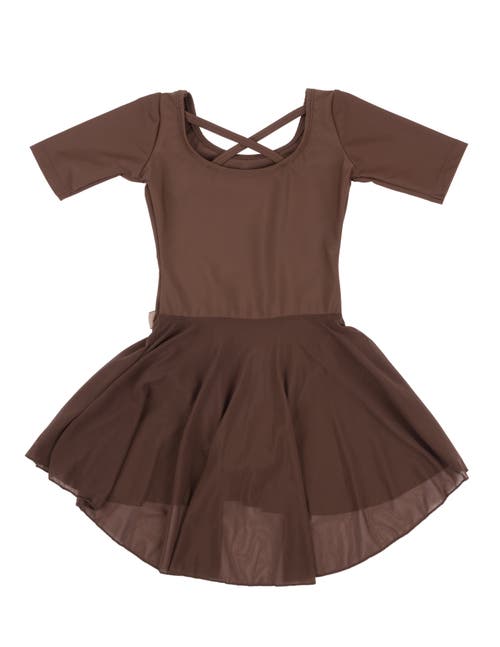 Leveret Girls Short Sleeve Skirted Leotard In Brown