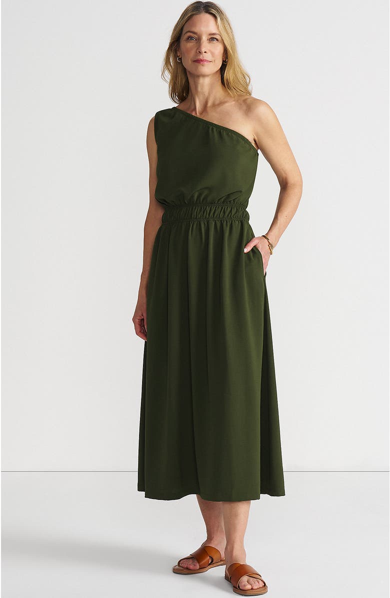 Lands' End Creaseless One Shoulder Midi Dress, Main, color, Dark Cilantro Green