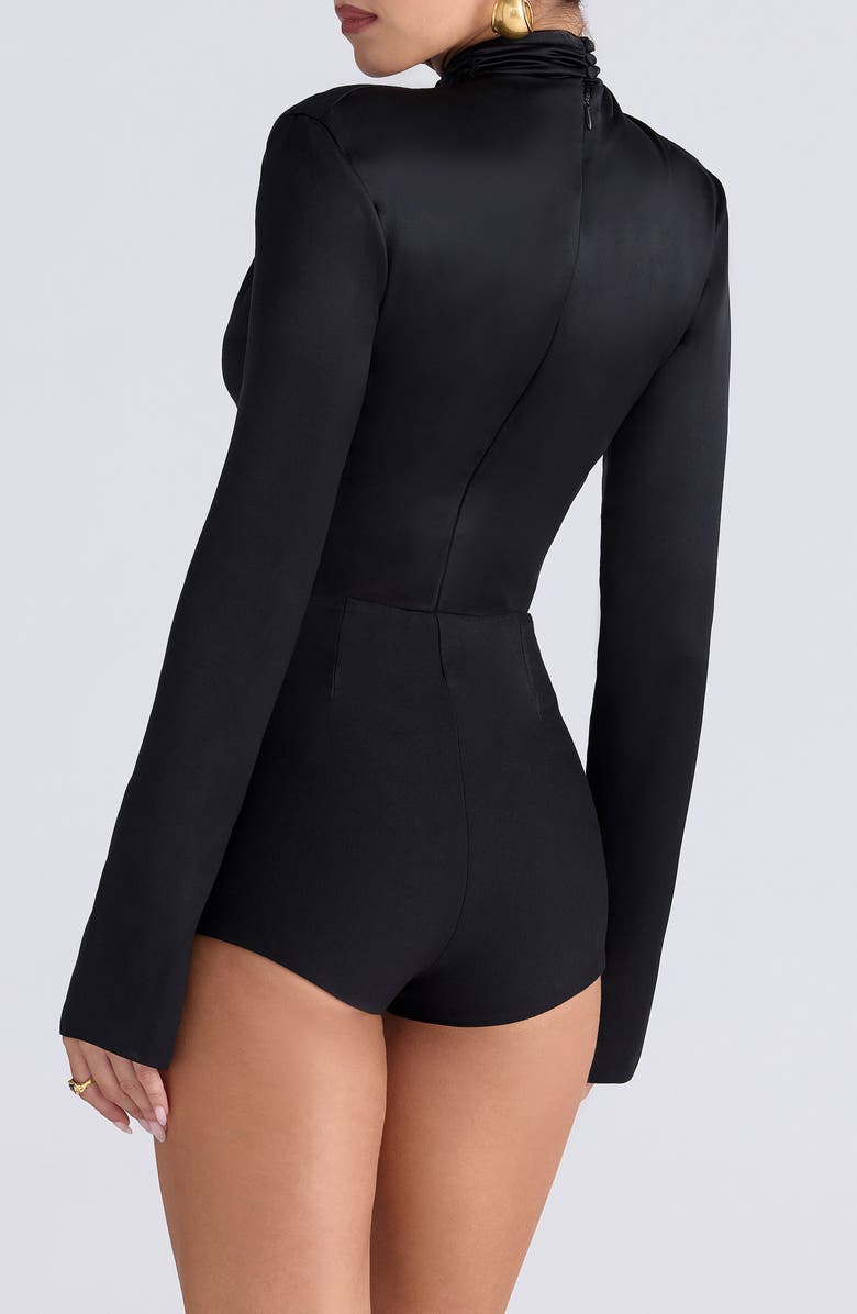 HOUSE OF CB Neneh Long Sleeve Satin Bodysuit, Alternate, color, Black