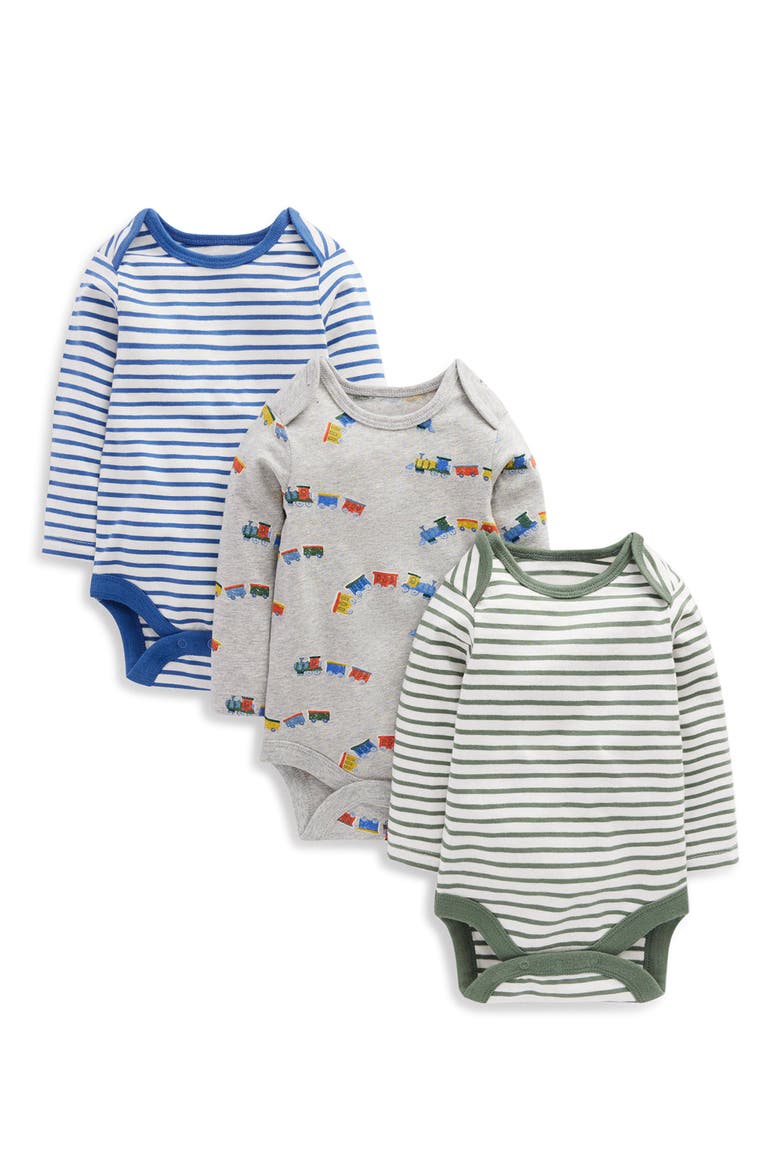 Kids' 3-Pack Long Sleeve Bodysuits, Main, color, GREY MARL TRAINS