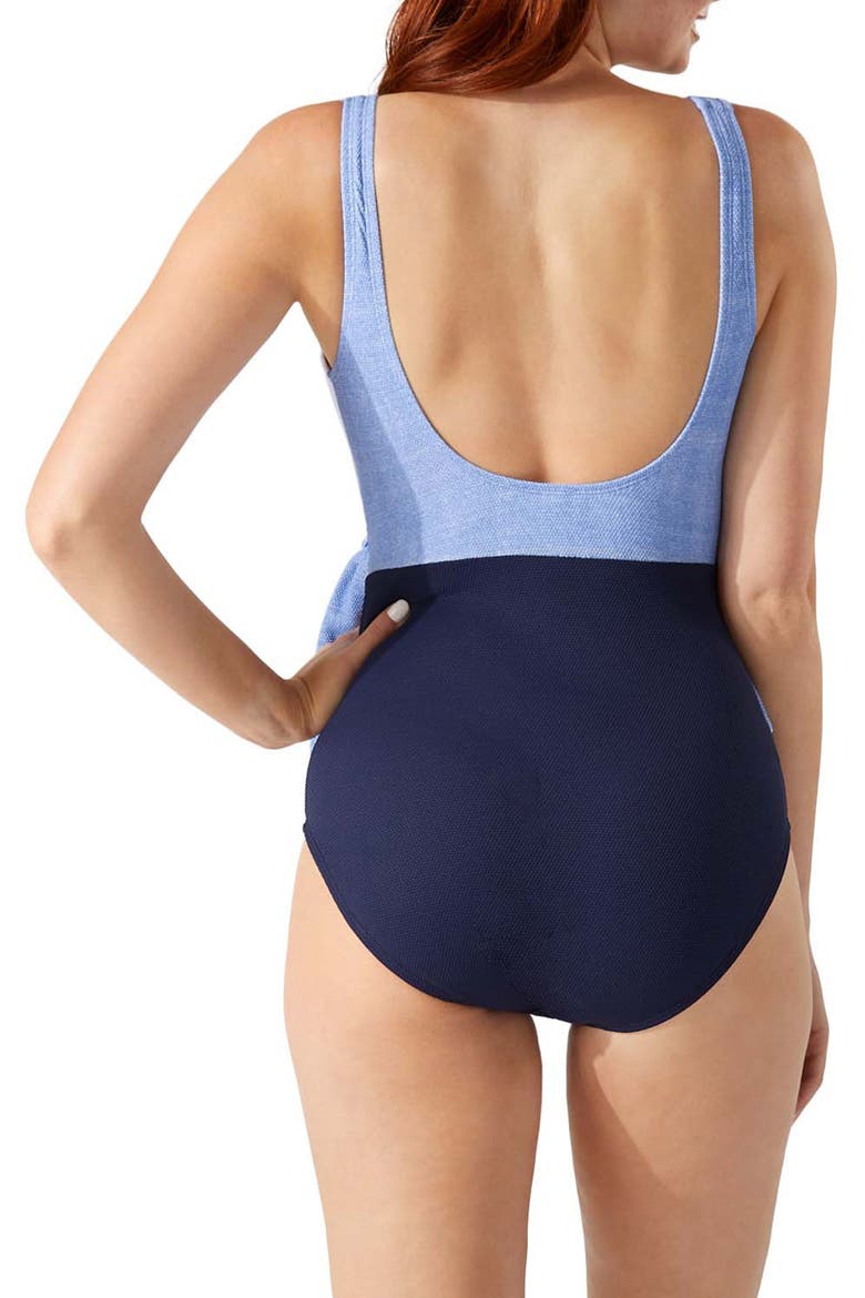 Colorblock Scoop Back One-Piece Swimsuit, Alternate, color, BLUE MONDAY HEATHER