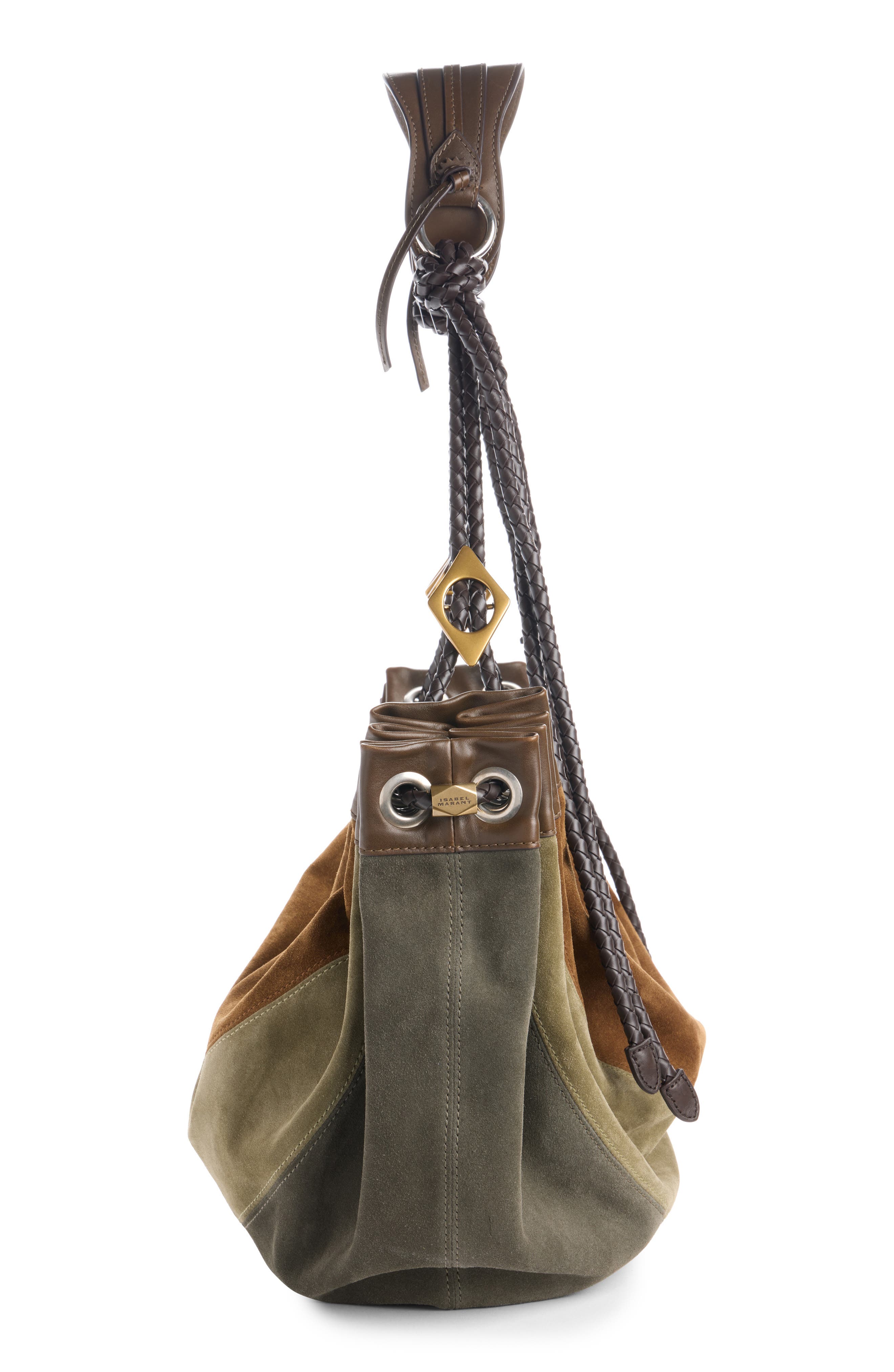 Isabel Marant Large Maia Colorblock Suede Shoulder Bag, Alternate, color, Multicolor Khaki
