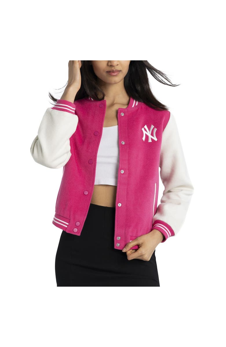 LUSSO Women's Lusso  Pink New York Yankees Priya Full-Snap Varsity Jacket, Alternate, color, Pink