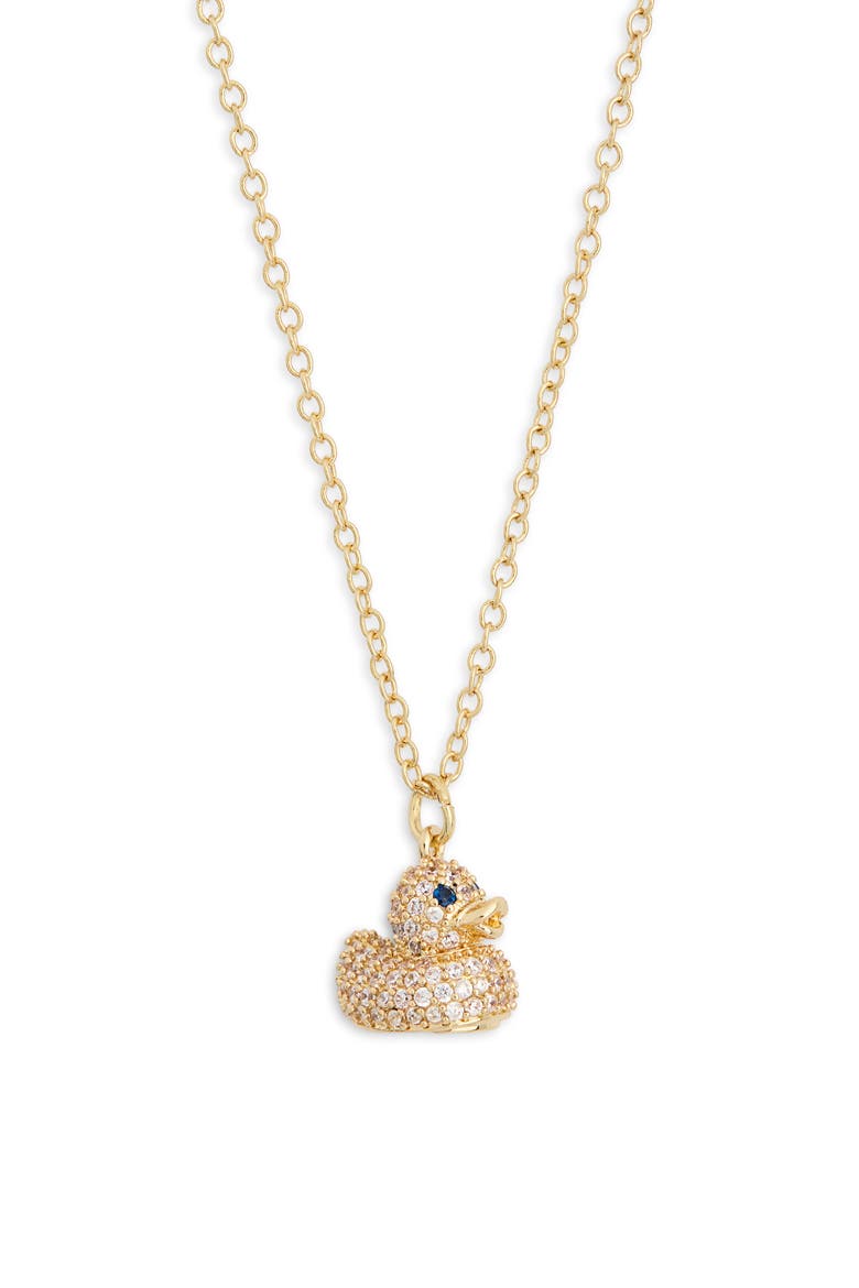 Cubic Zirconia Rubber Ducky Pendant Necklace, Alternate, color, CLEAR- GOLD