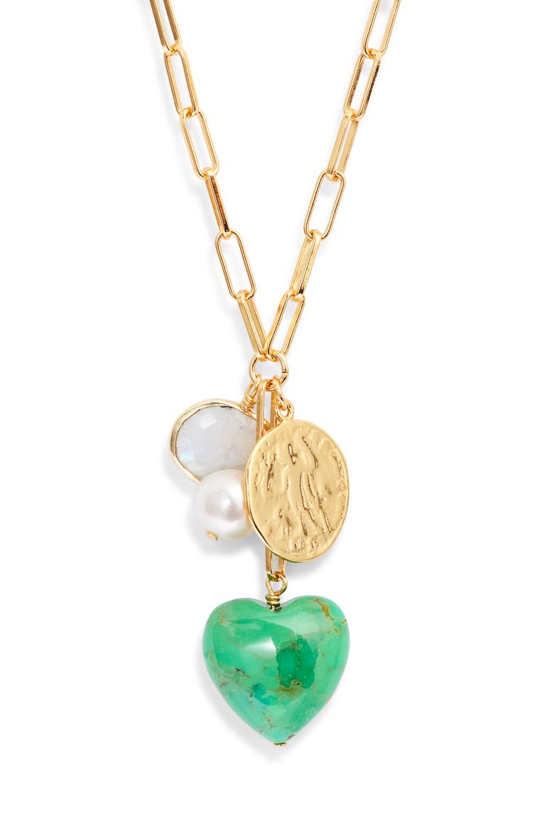 Heart Charm Necklace, Main, color, GREEN
