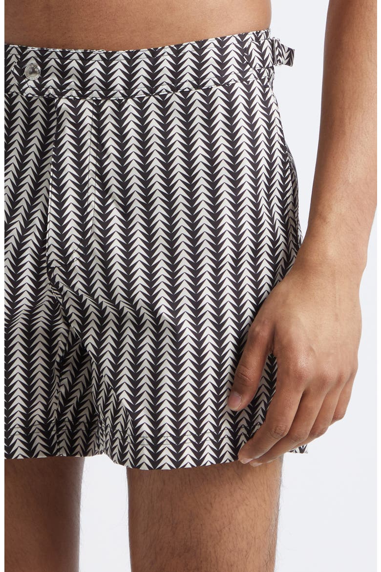 Geometric Print Compact Swim Trunks, Alternate, color, WHITE/ BLACK