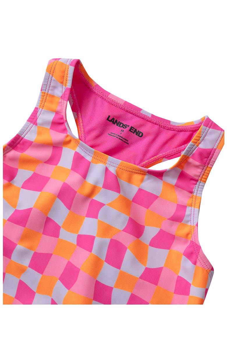 Girls Plus Chlorine Resistant Racer Back Tankini Swim Top, Alternate, color, Pink/Orange Check