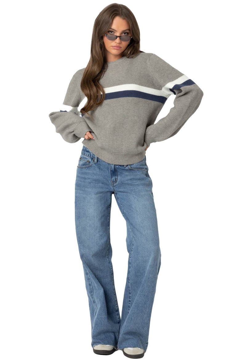 Stripe Oversize Sweater, Alternate, color, GRAY-MELANGE
