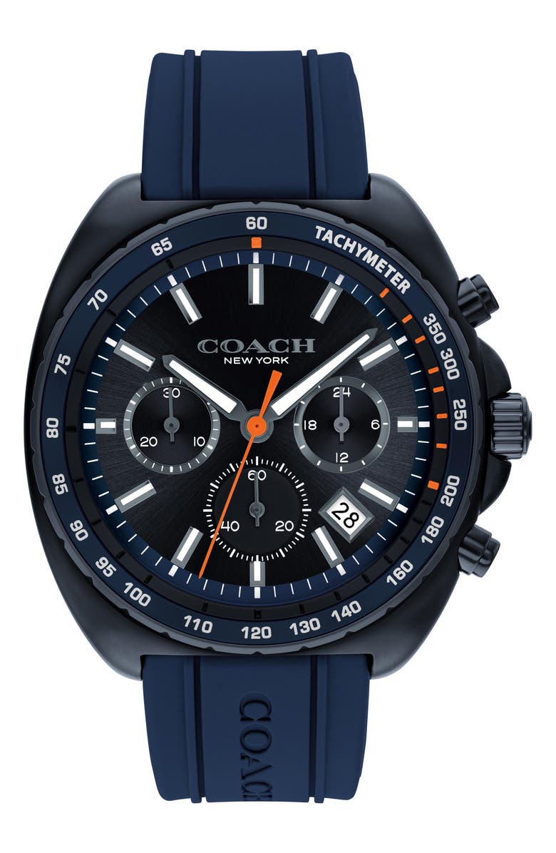 COACH Charter Chronograph Silicone Strap Watch, 44.5mm, Main, color,